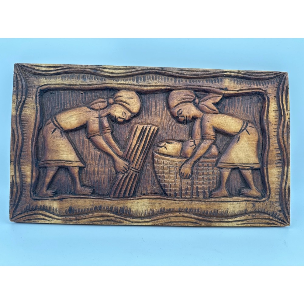 Haitian Hand Carved Wood Art Handcrafted Wall Hanging Decor Wooden Plaque Panel